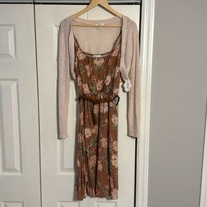 NWT AUW Rayon Floral Dress with belt and Cardigan